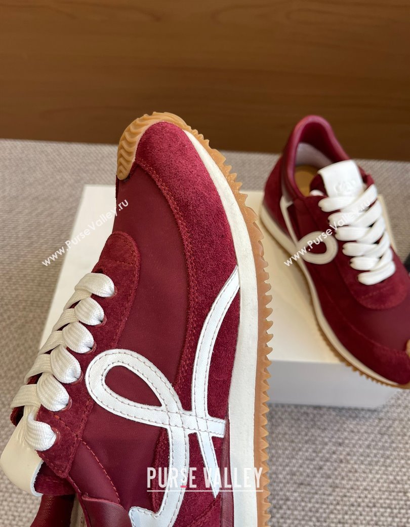 Loewe Flow Runner Sneakers in calfskin, nylon and suede Dark Burgundy 2025 LW022107 (KL-250221044)
