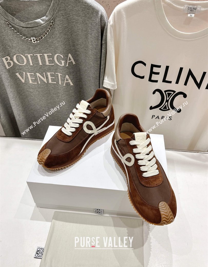 Loewe Flow Runner Sneakers in calfskin, nylon and suede Dark Brown 2025 LW022101 (KL-250221038)