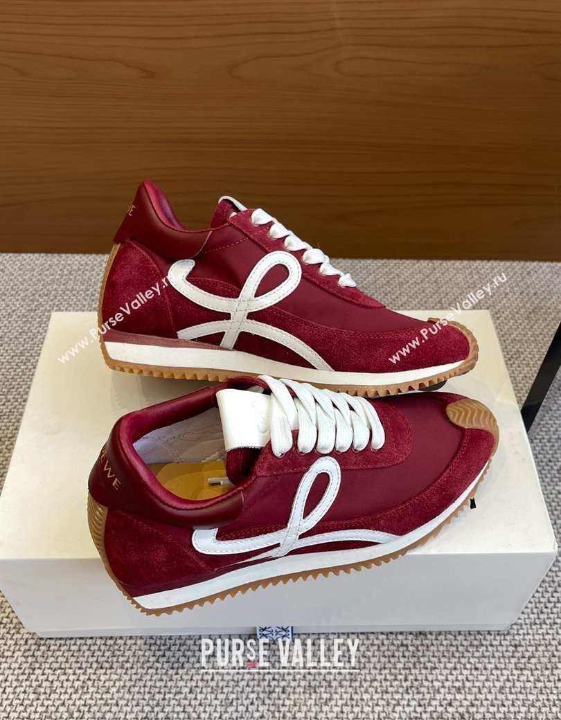 Loewe Flow Runner Sneakers in calfskin, nylon and suede Dark Burgundy 2025 LW022107 (KL-250221044)