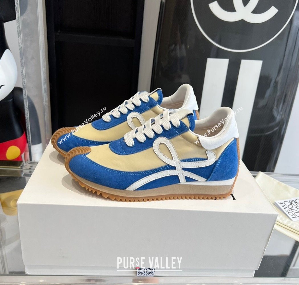 Loewe Flow Runner Sneakers in calfskin, nylon and suede Beige/Blue 2025 LW02208 (KL-250221045)
