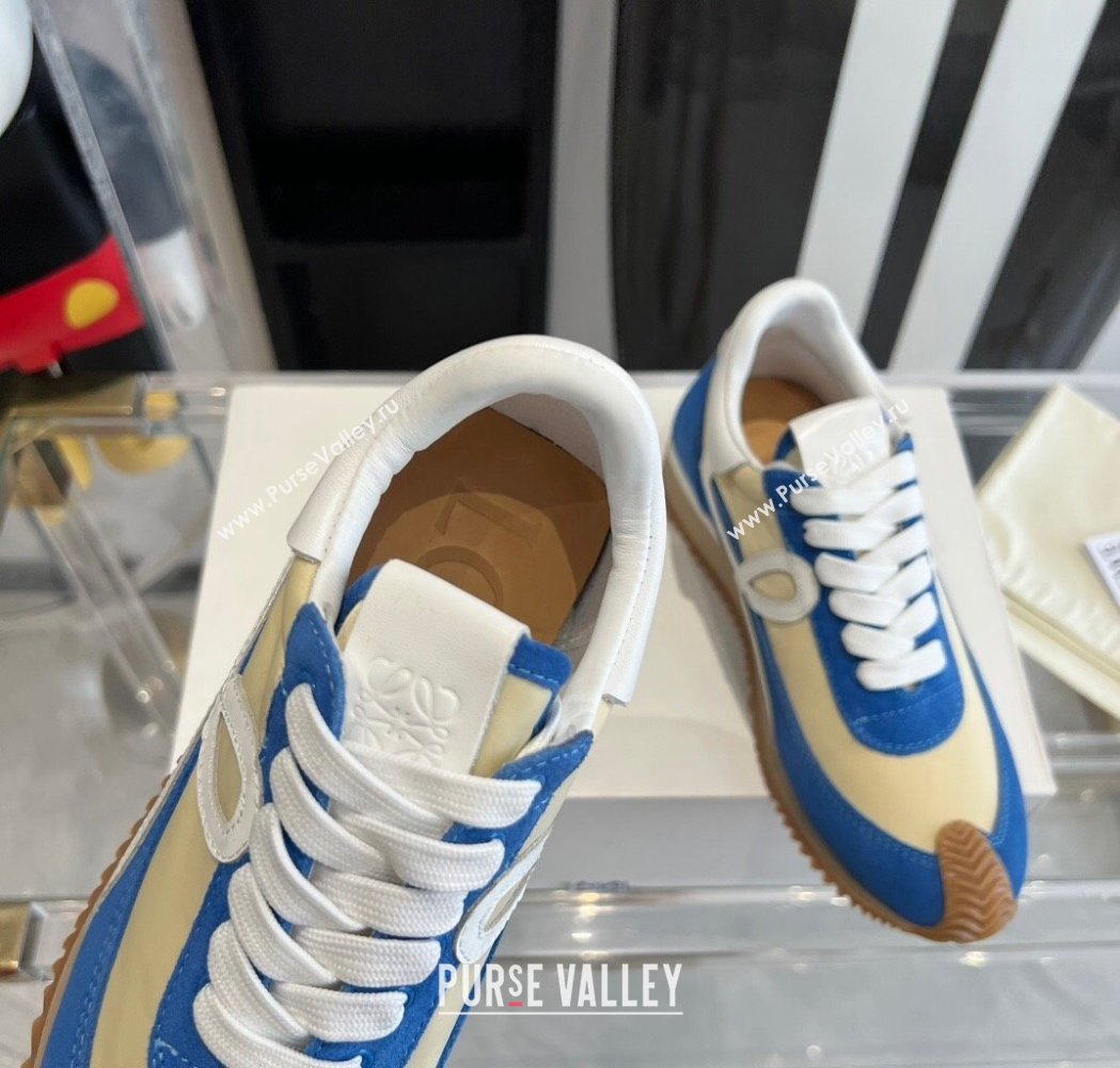 Loewe Flow Runner Sneakers in calfskin, nylon and suede Beige/Blue 2025 LW02208 (KL-250221045)