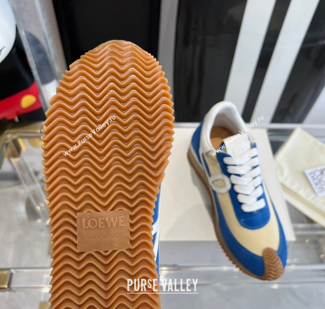 Loewe Flow Runner Sneakers in calfskin, nylon and suede Beige/Blue 2025 LW02208 (KL-250221045)