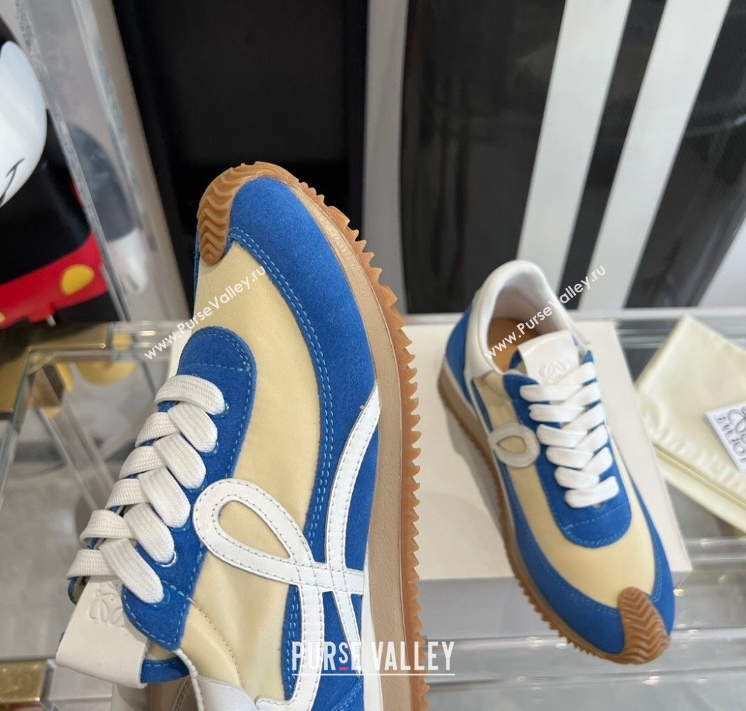 Loewe Flow Runner Sneakers in calfskin, nylon and suede Beige/Blue 2025 LW02208 (KL-250221045)