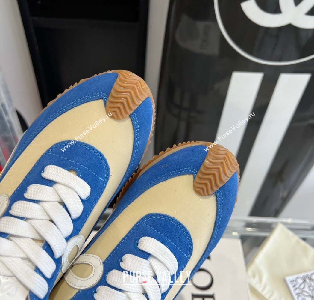 Loewe Flow Runner Sneakers in calfskin, nylon and suede Beige/Blue 2025 LW02208 (KL-250221045)