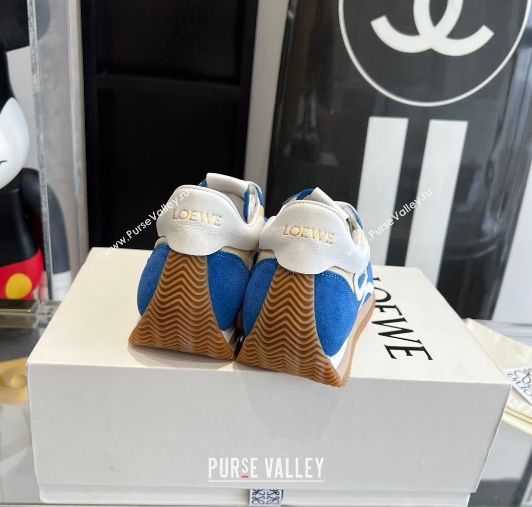 Loewe Flow Runner Sneakers in calfskin, nylon and suede Beige/Blue 2025 LW02208 (KL-250221045)
