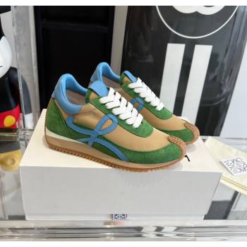 Loewe Flow Runner Sneakers in calfskin, nylon and suede Green/Beige 2025 LW02209 (KL-250221046)