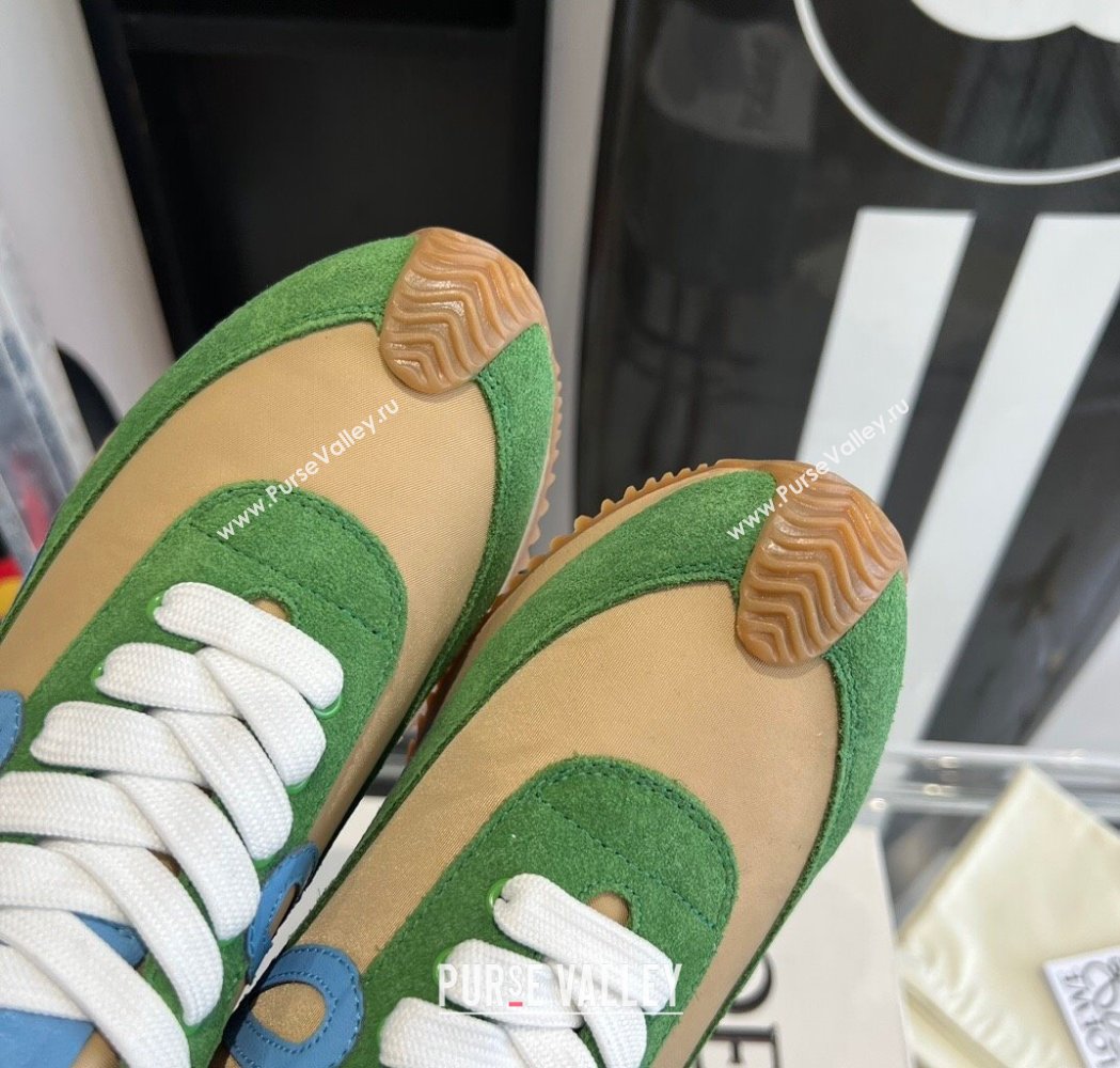 Loewe Flow Runner Sneakers in calfskin, nylon and suede Green/Beige 2025 LW02209 (KL-250221046)