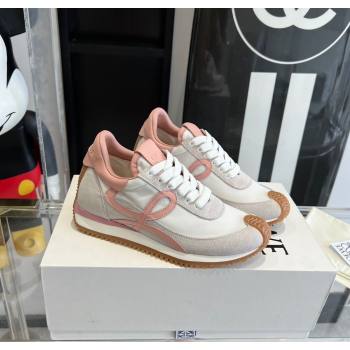 Loewe Womens Flow Runner Sneakers in calfskin, nylon and suede White/Pink 2025 LW02209 (KL-250221047)