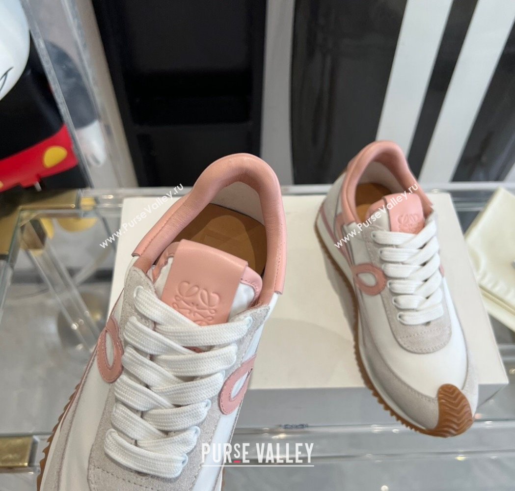 Loewe Womens Flow Runner Sneakers in calfskin, nylon and suede White/Pink 2025 LW02209 (KL-250221047)