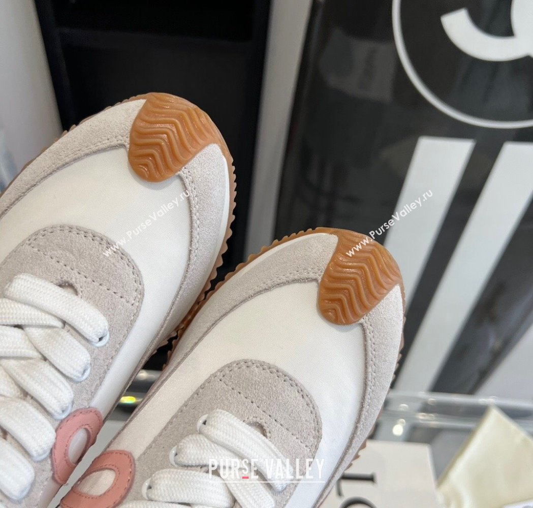 Loewe Womens Flow Runner Sneakers in calfskin, nylon and suede White/Pink 2025 LW02209 (KL-250221047)