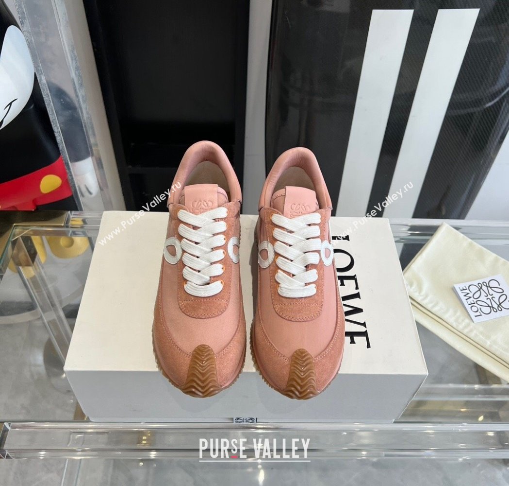 Loewe Womens Flow Runner Sneakers in calfskin, nylon and suede Pink 2025 LW02210 (KL-250221048)