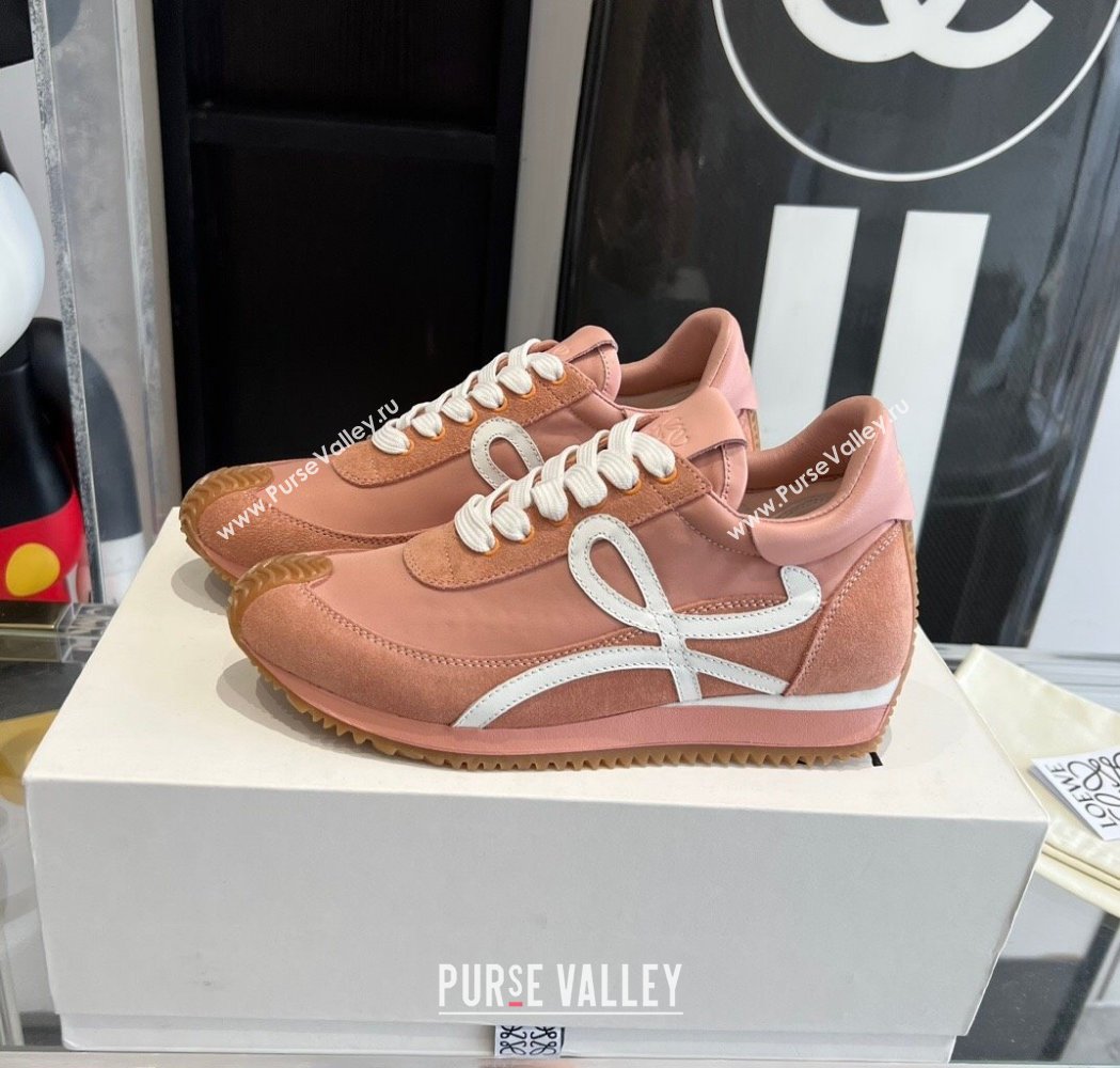 Loewe Womens Flow Runner Sneakers in calfskin, nylon and suede Pink 2025 LW02210 (KL-250221048)
