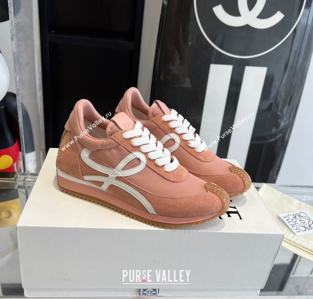 Loewe Womens Flow Runner Sneakers in calfskin, nylon and suede Pink 2025 LW02210 (KL-250221048)