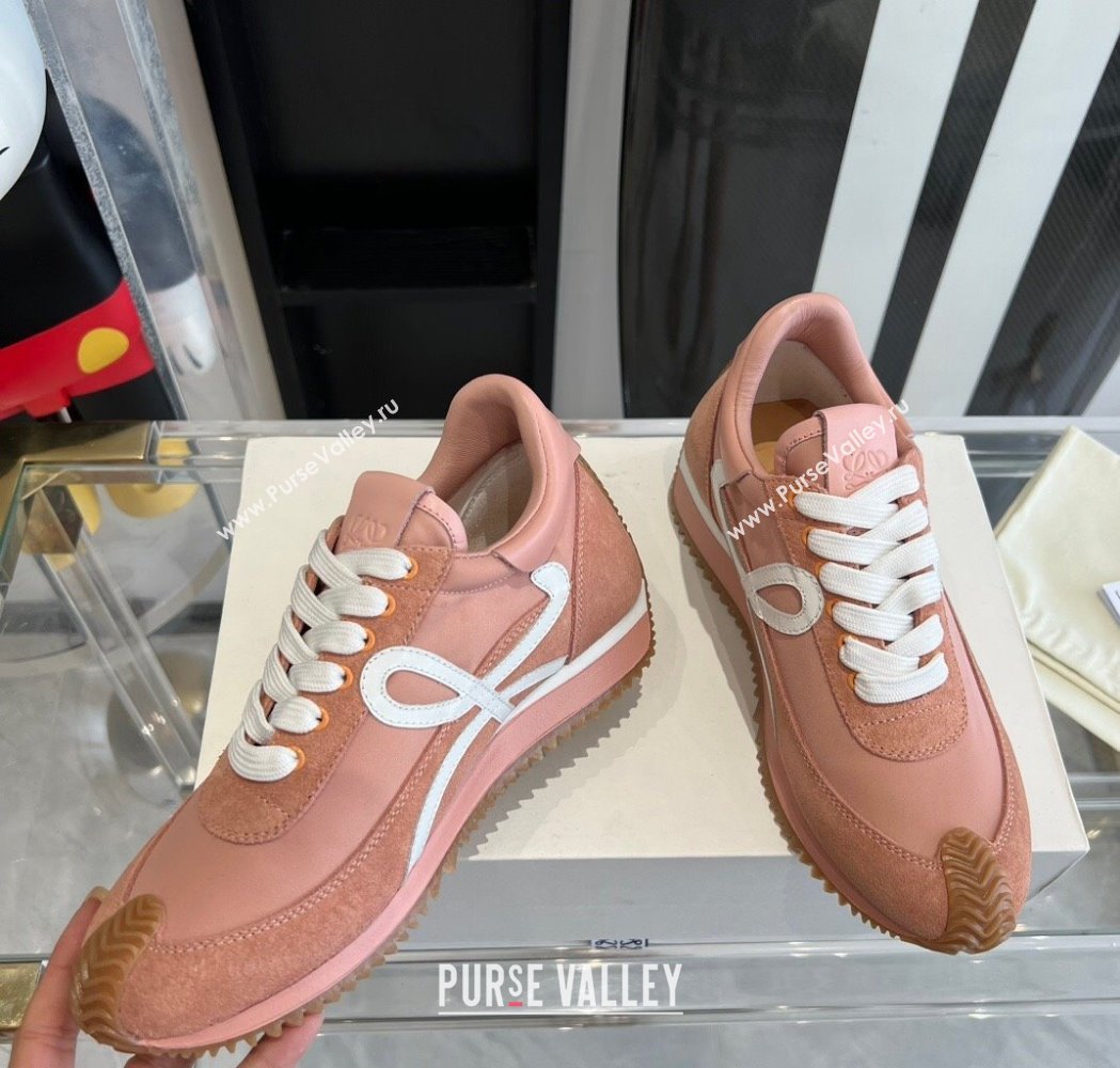 Loewe Womens Flow Runner Sneakers in calfskin, nylon and suede Pink 2025 LW02210 (KL-250221048)