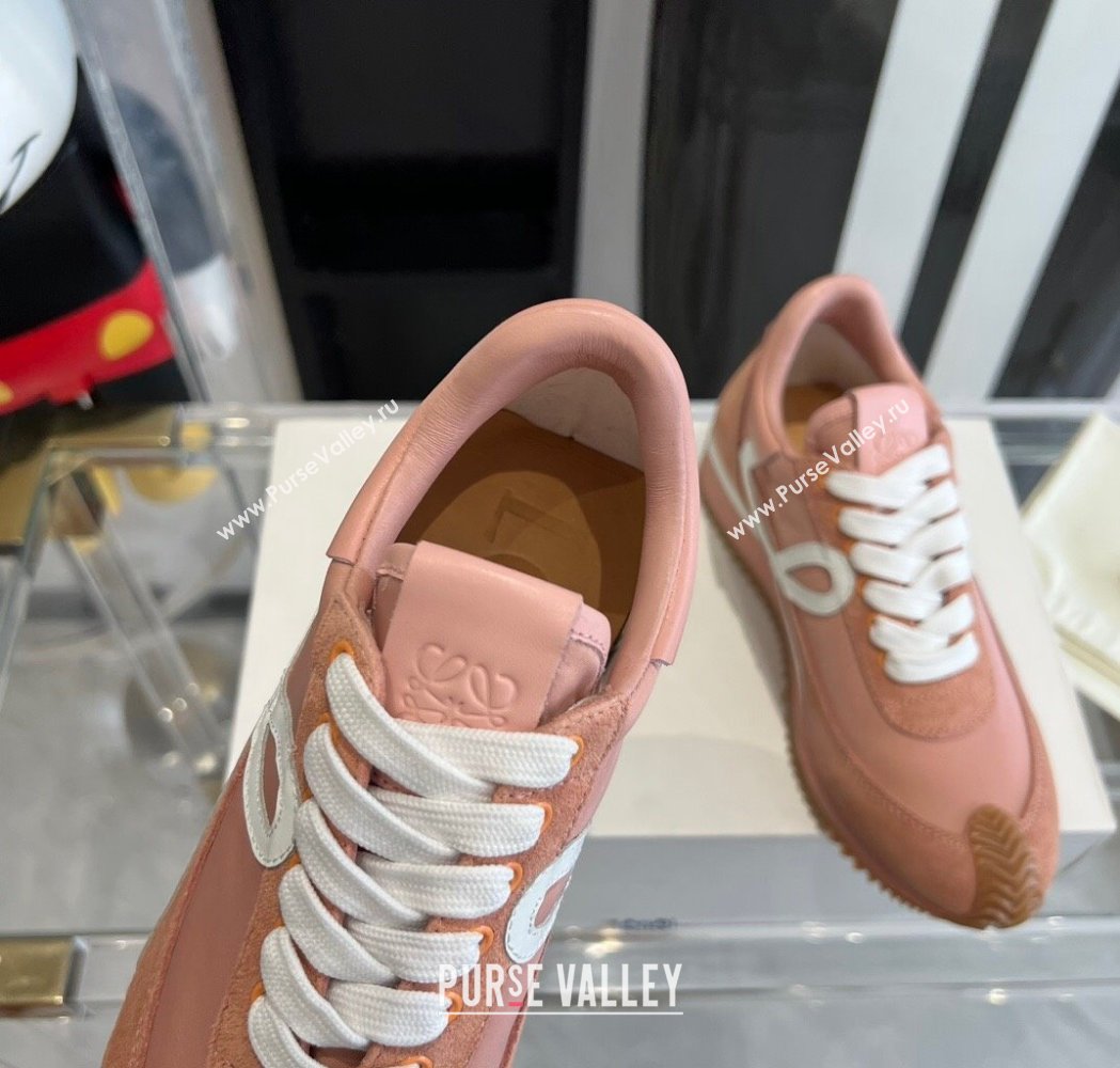 Loewe Womens Flow Runner Sneakers in calfskin, nylon and suede Pink 2025 LW02210 (KL-250221048)