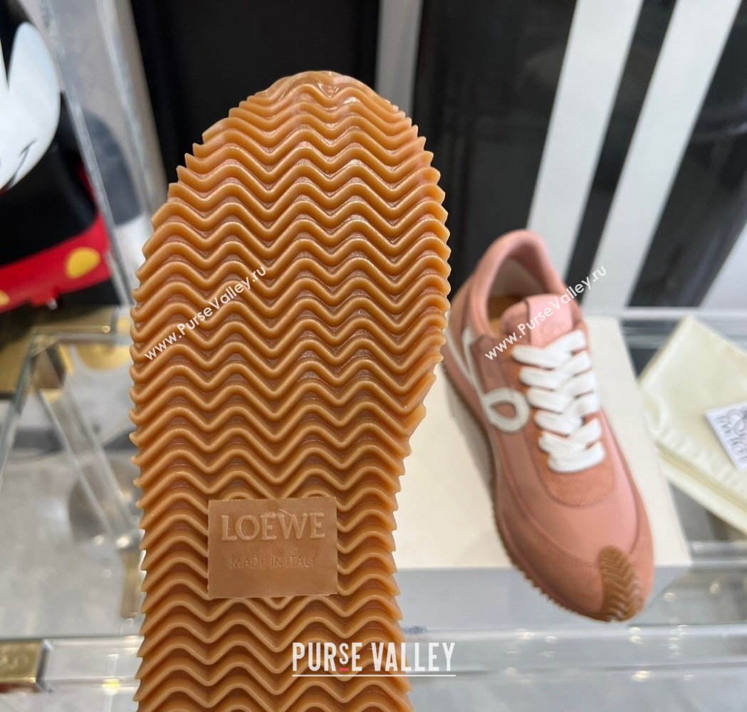 Loewe Womens Flow Runner Sneakers in calfskin, nylon and suede Pink 2025 LW02210 (KL-250221048)