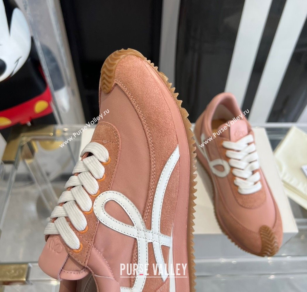Loewe Womens Flow Runner Sneakers in calfskin, nylon and suede Pink 2025 LW02210 (KL-250221048)