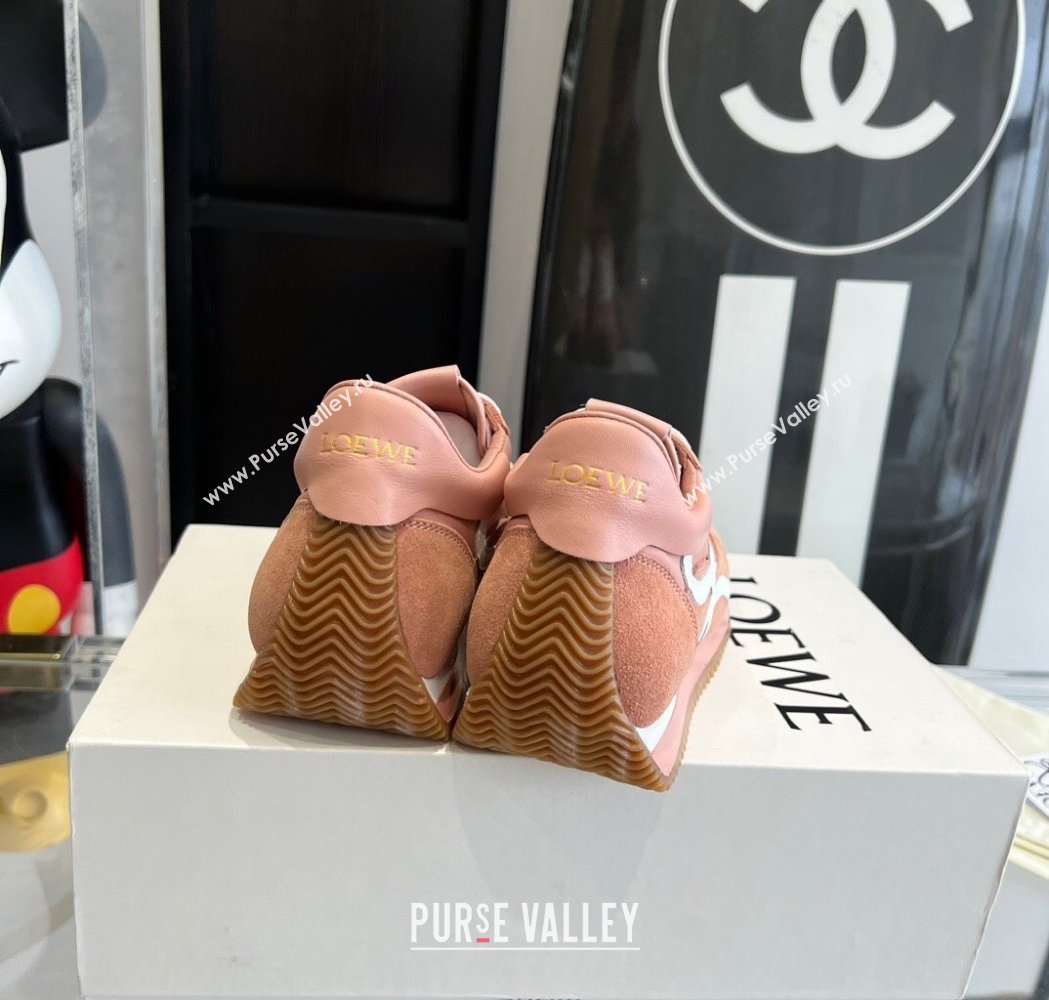 Loewe Womens Flow Runner Sneakers in calfskin, nylon and suede Pink 2025 LW02210 (KL-250221048)