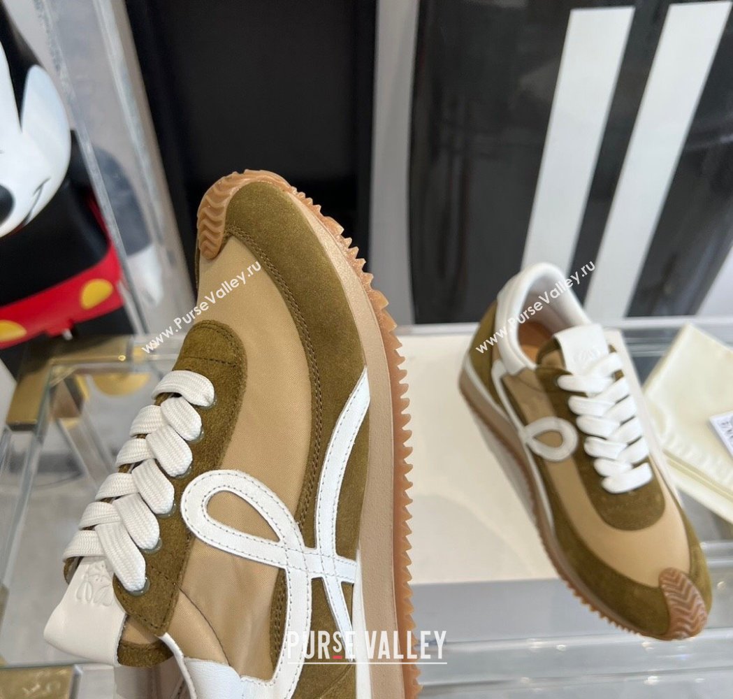 Loewe Flow Runner Sneakers in calfskin, nylon and suede Beige/Brown 2025 LW02211 (KL-250221049)