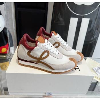 Loewe Flow Runner Sneakers in calfskin, nylon and suede White/Burgundy 2025 LW02213 (KL-250221051)