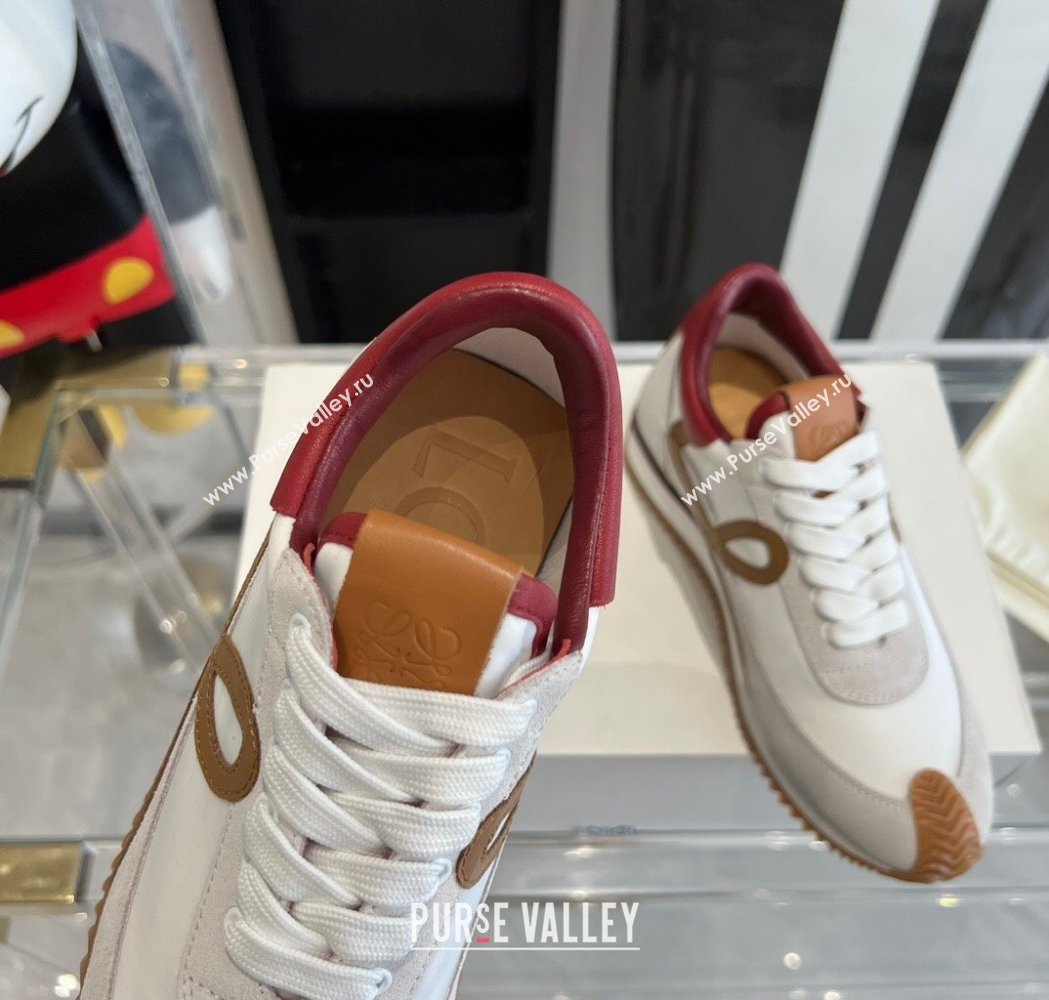 Loewe Flow Runner Sneakers in calfskin, nylon and suede White/Burgundy 2025 LW02213 (KL-250221051)
