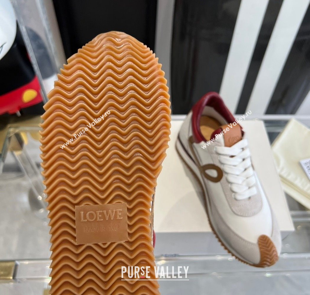 Loewe Flow Runner Sneakers in calfskin, nylon and suede White/Burgundy 2025 LW02213 (KL-250221051)