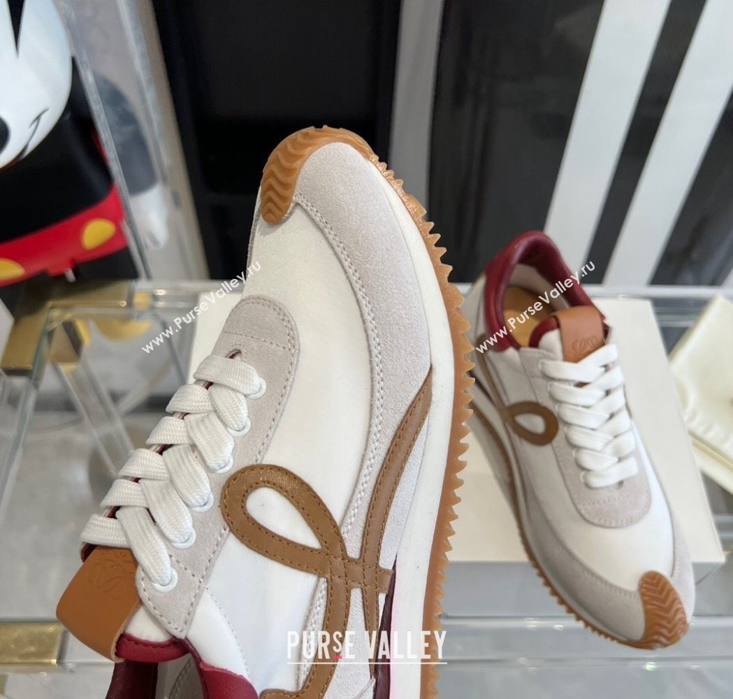 Loewe Flow Runner Sneakers in calfskin, nylon and suede White/Burgundy 2025 LW02213 (KL-250221051)