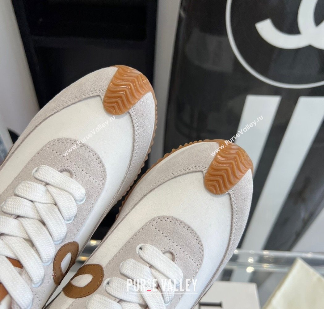 Loewe Flow Runner Sneakers in calfskin, nylon and suede White/Burgundy 2025 LW02213 (KL-250221051)