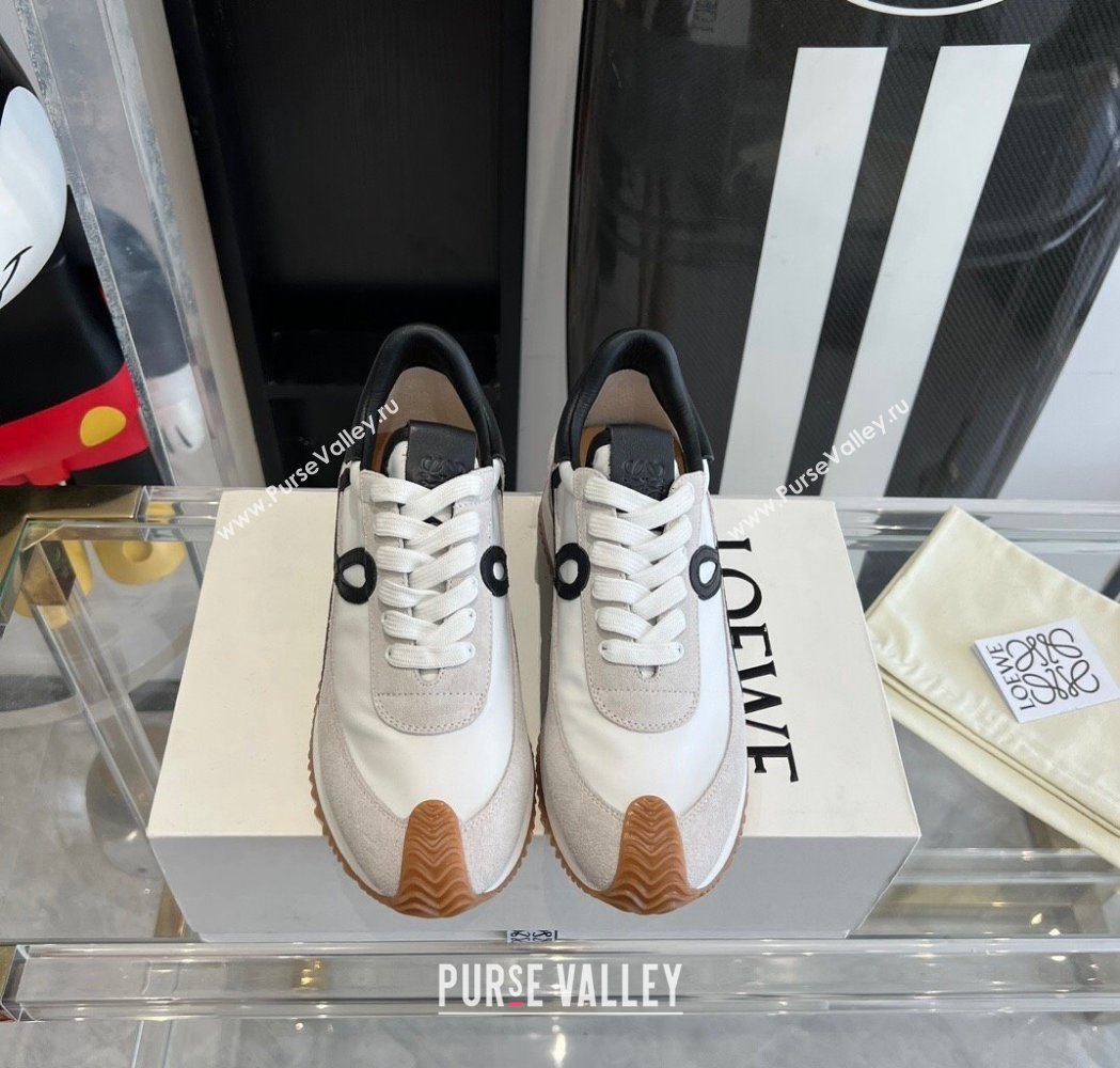 Loewe Flow Runner Sneakers in calfskin, nylon and suede White/Black 2025 LW02212 (KL-250221052)