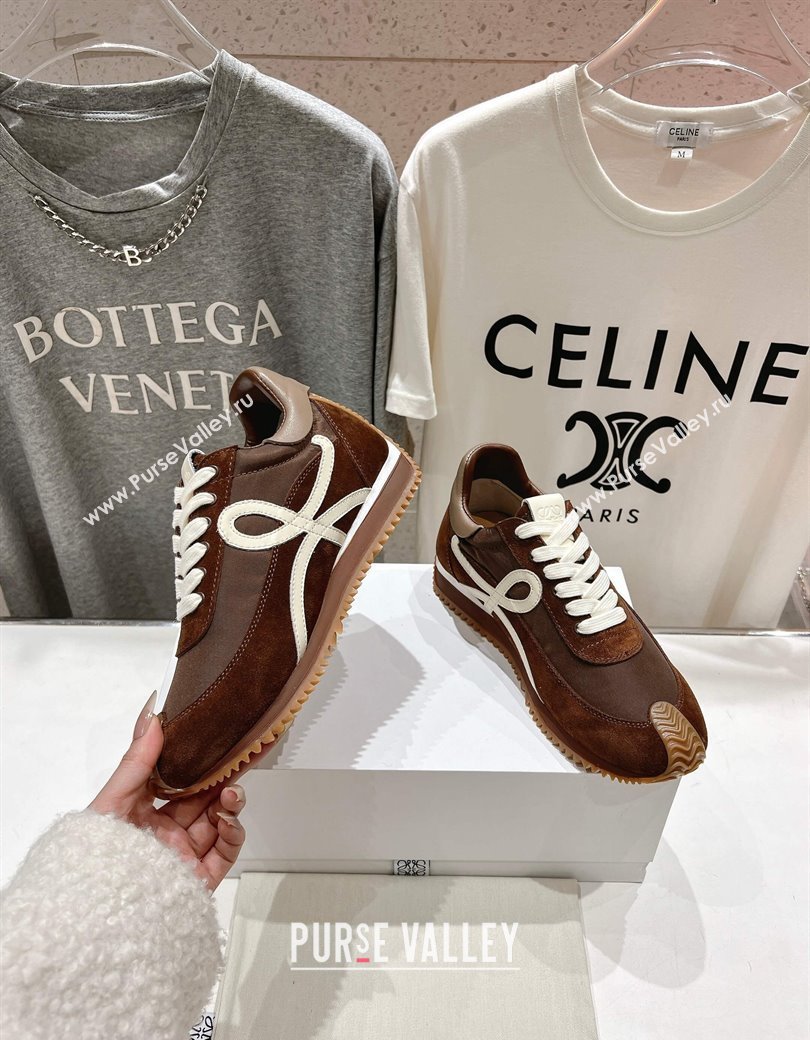 Loewe Flow Runner Sneakers in calfskin, nylon and suede Dark Brown 2025 LW022101 (KL-250221038)
