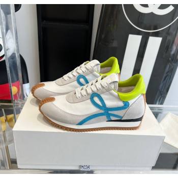 Loewe Flow Runner Sneakers in calfskin, nylon and suede White/Green 2025 LW02214 (KL-250221054)