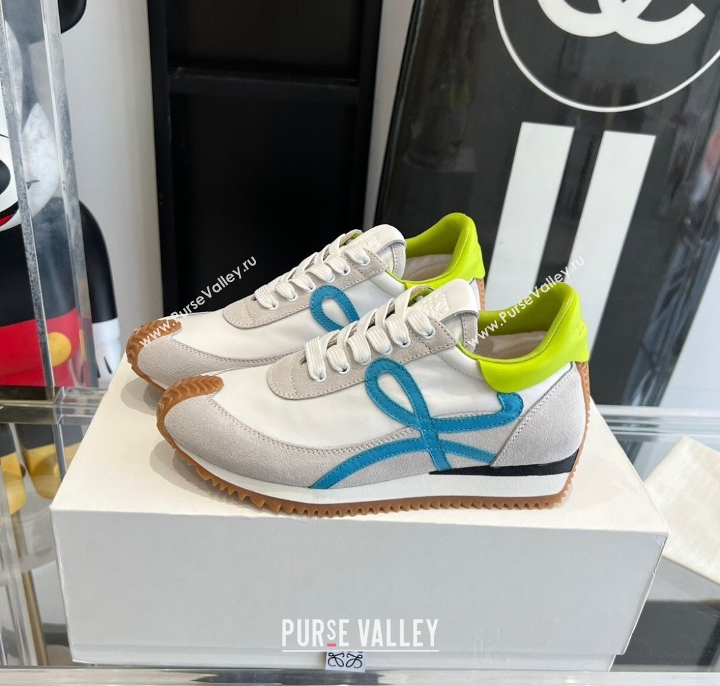 Loewe Flow Runner Sneakers in calfskin, nylon and suede White/Green 2025 LW02214 (KL-250221054)