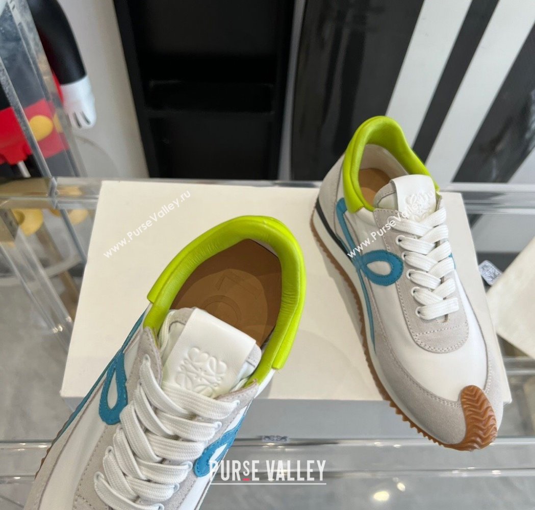 Loewe Flow Runner Sneakers in calfskin, nylon and suede White/Green 2025 LW02214 (KL-250221054)