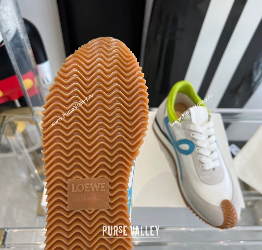 Loewe Flow Runner Sneakers in calfskin, nylon and suede White/Green 2025 LW02214 (KL-250221054)