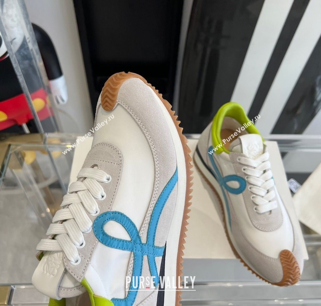 Loewe Flow Runner Sneakers in calfskin, nylon and suede White/Green 2025 LW02214 (KL-250221054)