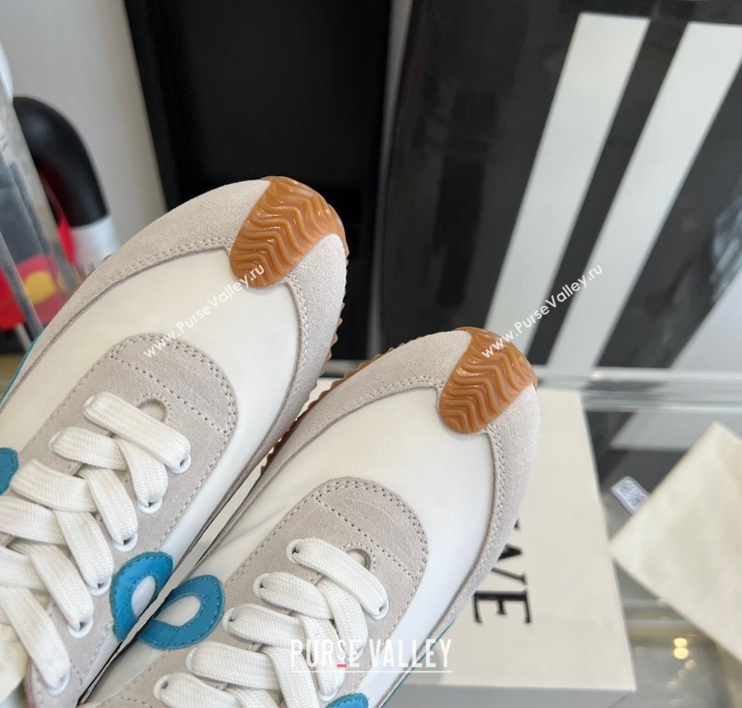 Loewe Flow Runner Sneakers in calfskin, nylon and suede White/Green 2025 LW02214 (KL-250221054)