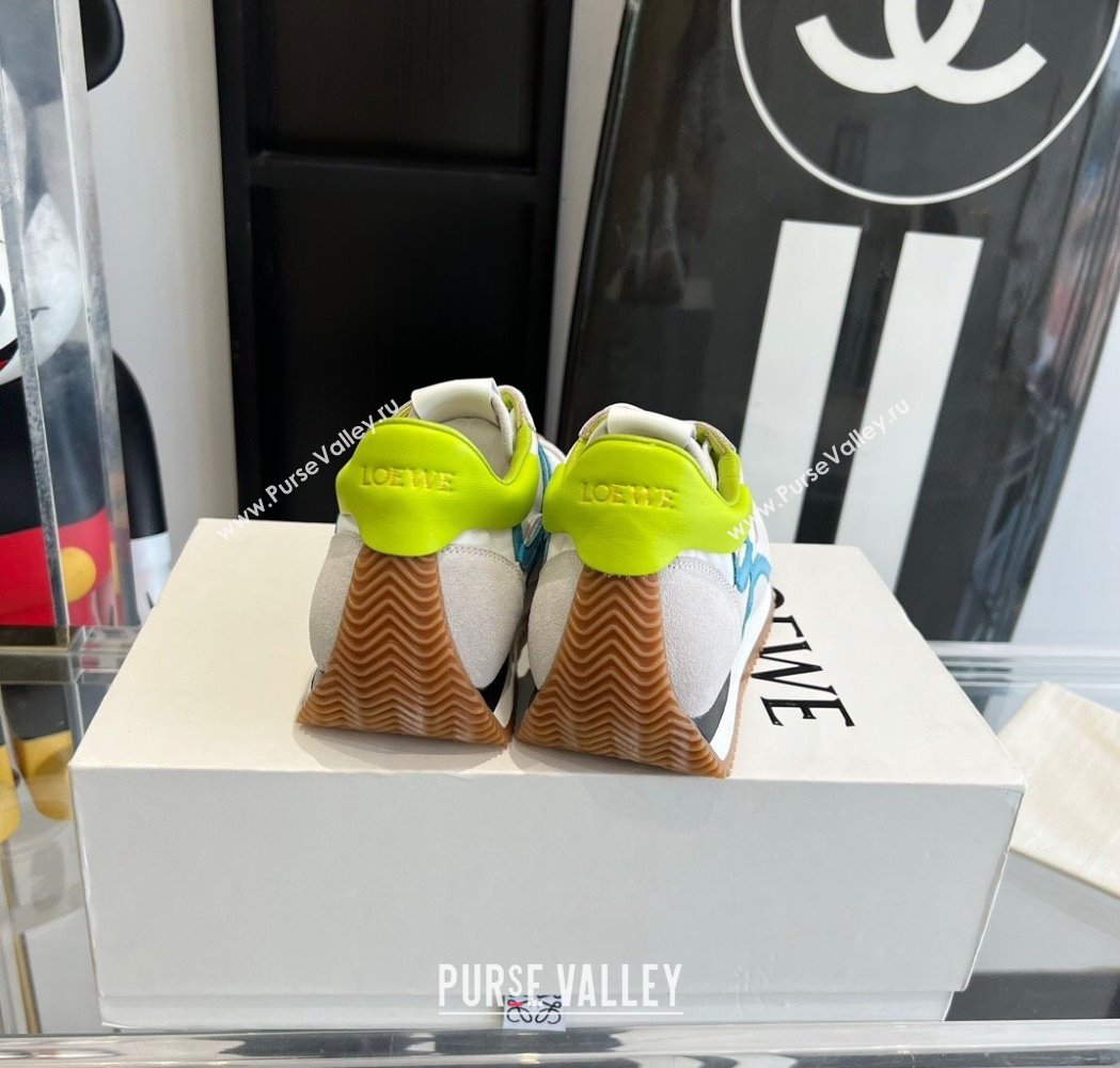 Loewe Flow Runner Sneakers in calfskin, nylon and suede White/Green 2025 LW02214 (KL-250221054)