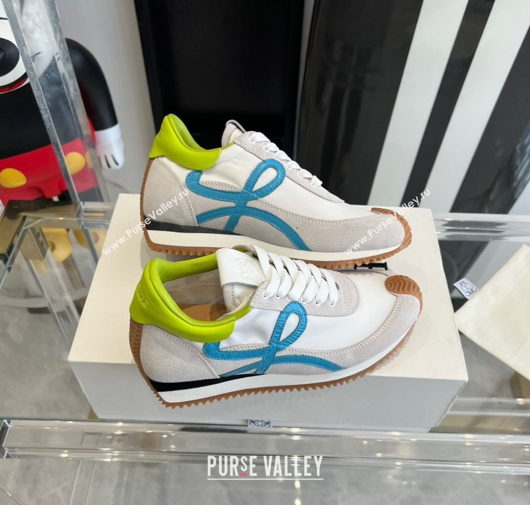 Loewe Flow Runner Sneakers in calfskin, nylon and suede White/Green 2025 LW02214 (KL-250221054)