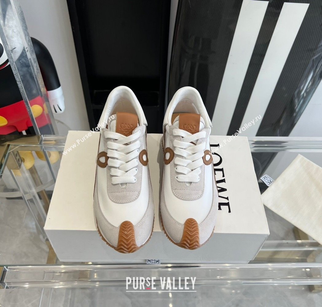 Loewe Flow Runner Sneakers in calfskin, nylon and suede White/Brown 2025 LW02215 (KL-250221055)