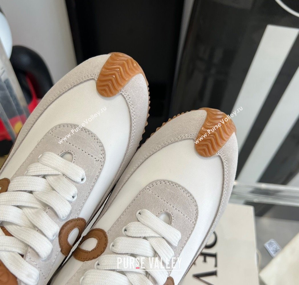 Loewe Flow Runner Sneakers in calfskin, nylon and suede White/Brown 2025 LW02215 (KL-250221055)