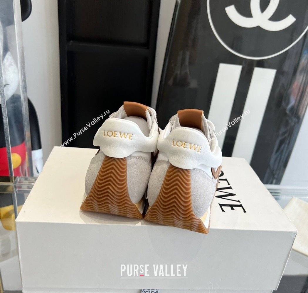 Loewe Flow Runner Sneakers in calfskin, nylon and suede White/Brown 2025 LW02215 (KL-250221055)