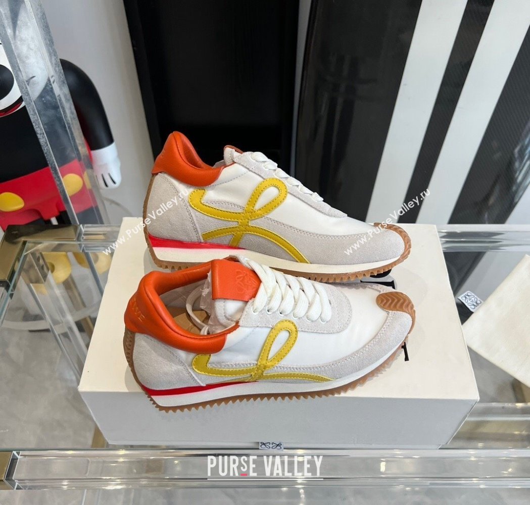 Loewe Flow Runner Sneakers in calfskin, nylon and suede Orange 2025 LW02217 (KL-250221057)