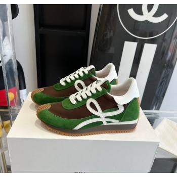 Loewe Flow Runner Sneakers in calfskin, nylon and suede Green/Brown 2025 LW02218 (KL-250221058)