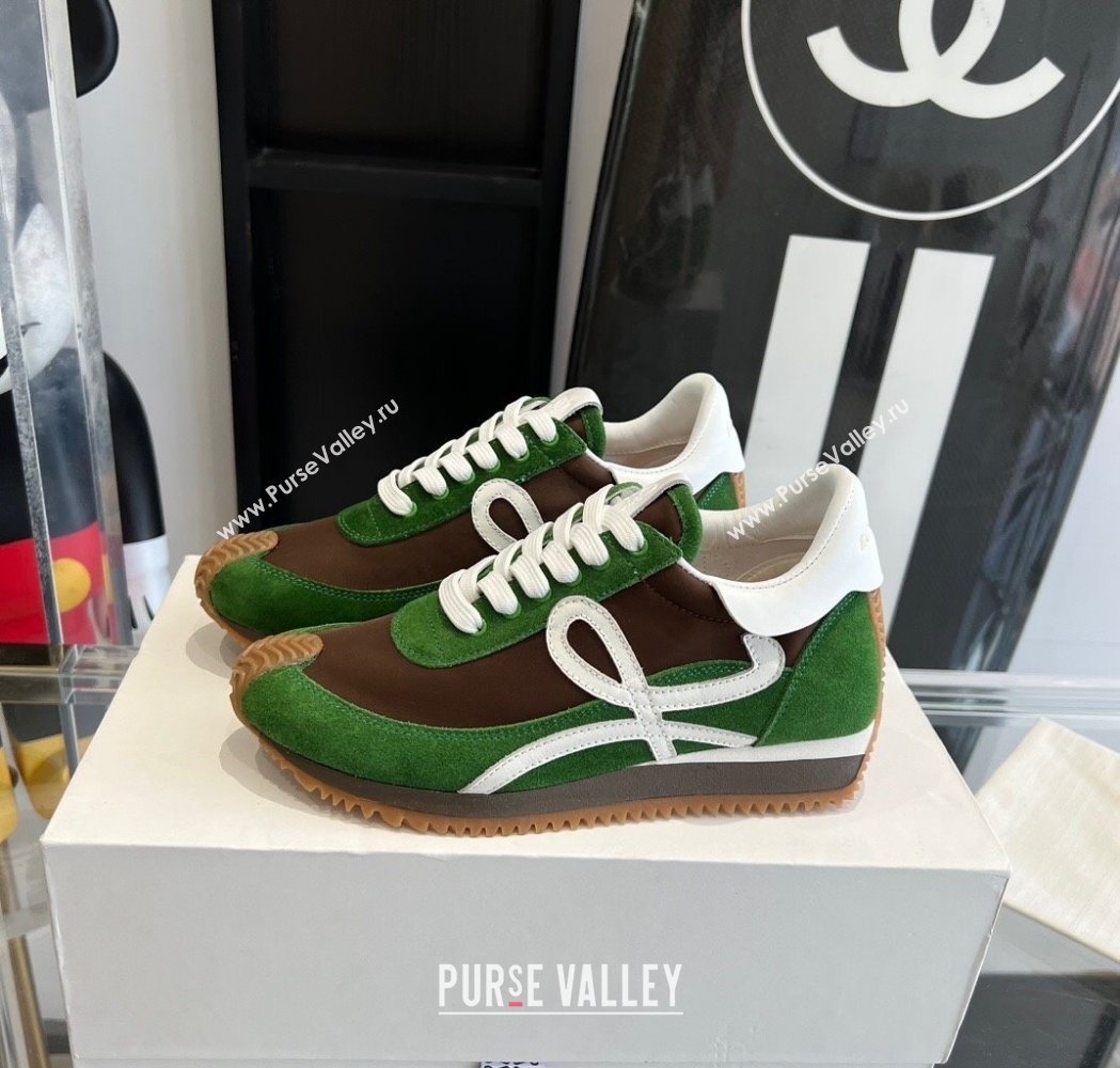 Loewe Flow Runner Sneakers in calfskin, nylon and suede Green/Brown 2025 LW02218 (KL-250221058)