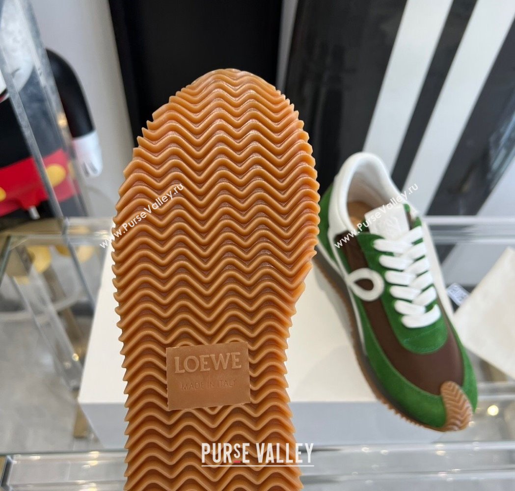 Loewe Flow Runner Sneakers in calfskin, nylon and suede Green/Brown 2025 LW02218 (KL-250221058)