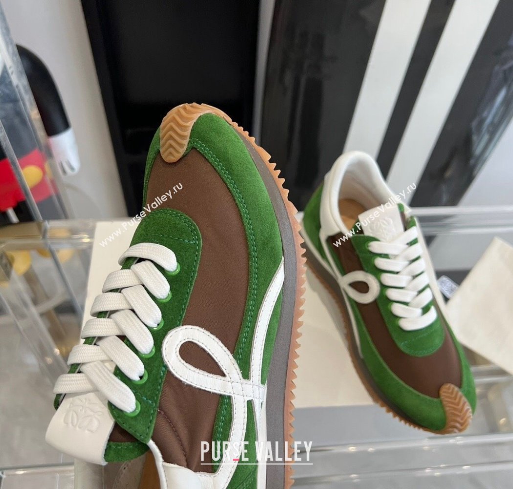 Loewe Flow Runner Sneakers in calfskin, nylon and suede Green/Brown 2025 LW02218 (KL-250221058)