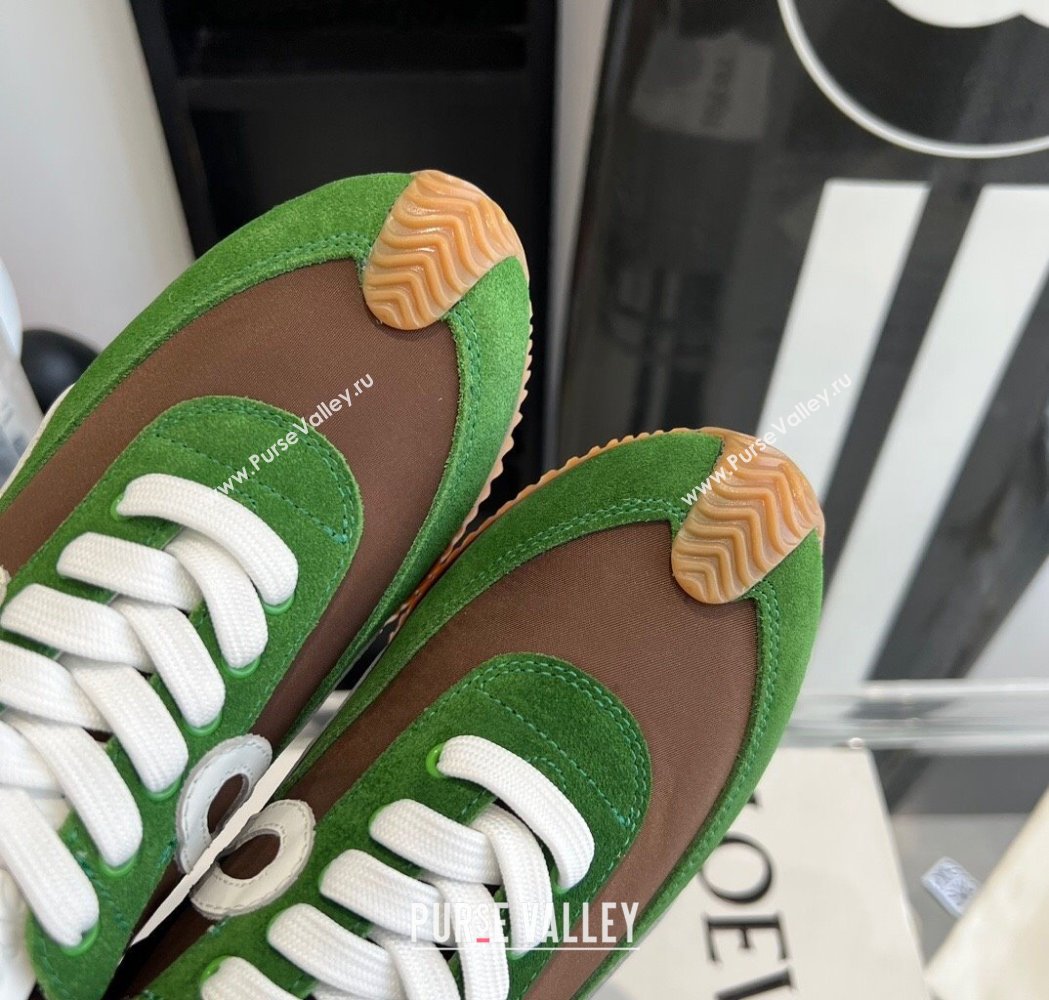 Loewe Flow Runner Sneakers in calfskin, nylon and suede Green/Brown 2025 LW02218 (KL-250221058)