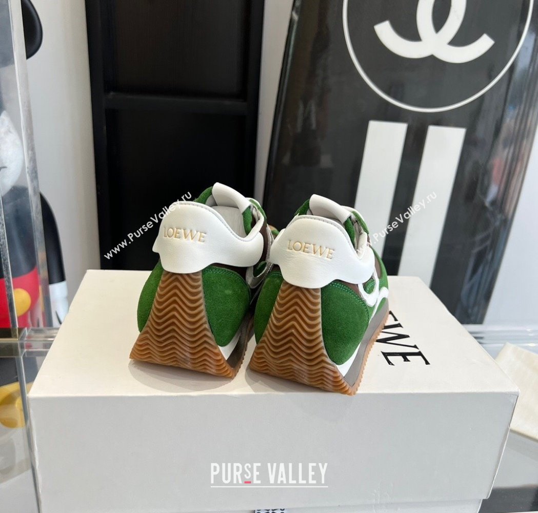 Loewe Flow Runner Sneakers in calfskin, nylon and suede Green/Brown 2025 LW02218 (KL-250221058)