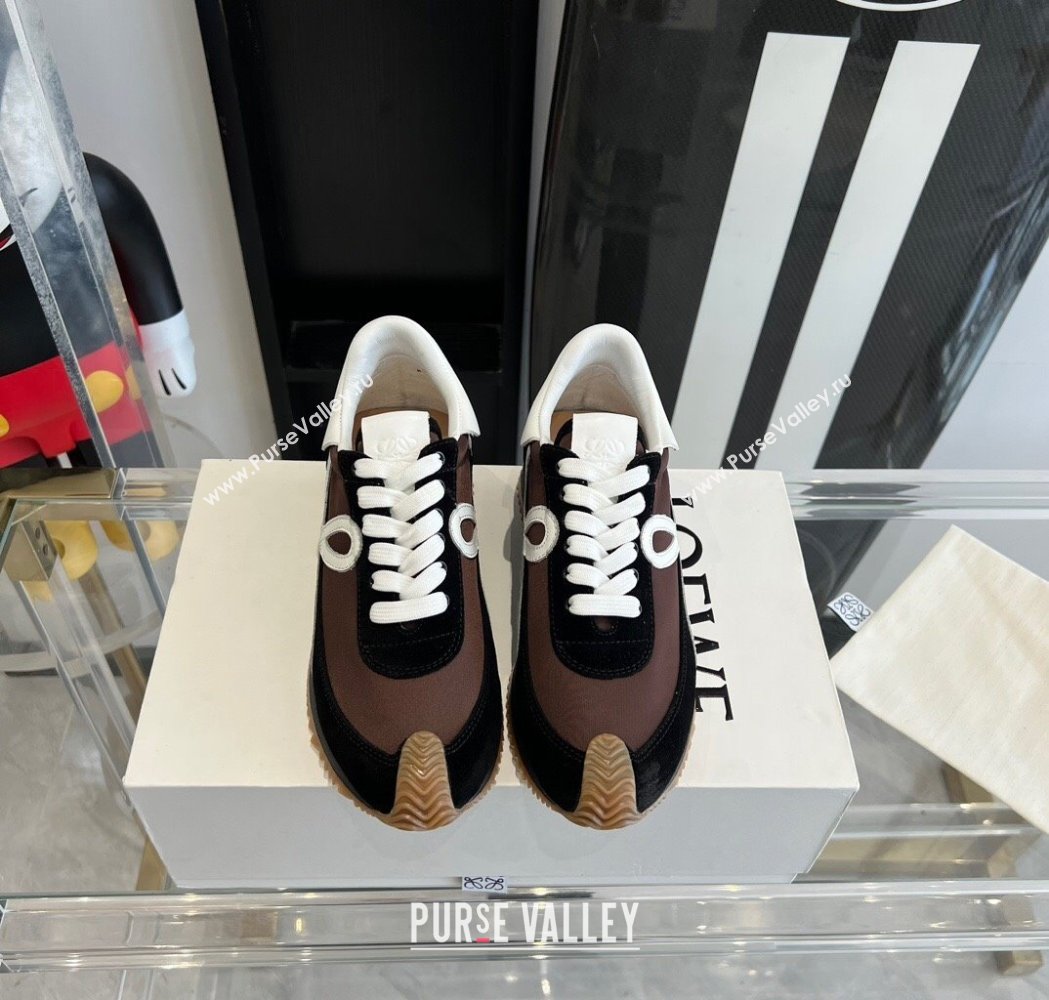 Loewe Flow Runner Sneakers in calfskin, nylon and suede Brown/Black 2025 LW02219 (KL-250221059)