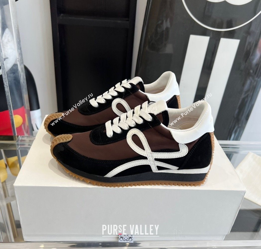 Loewe Flow Runner Sneakers in calfskin, nylon and suede Brown/Black 2025 LW02219 (KL-250221059)